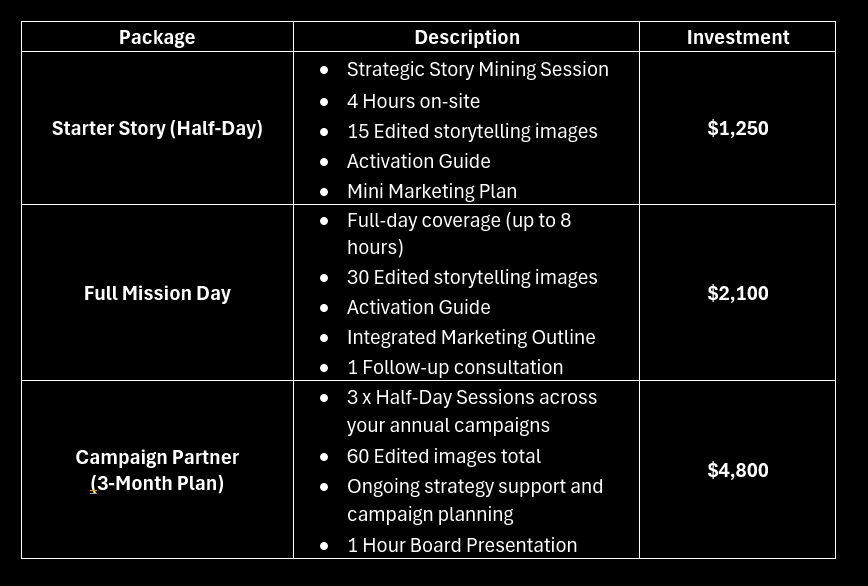 non profit calgary pricing photography